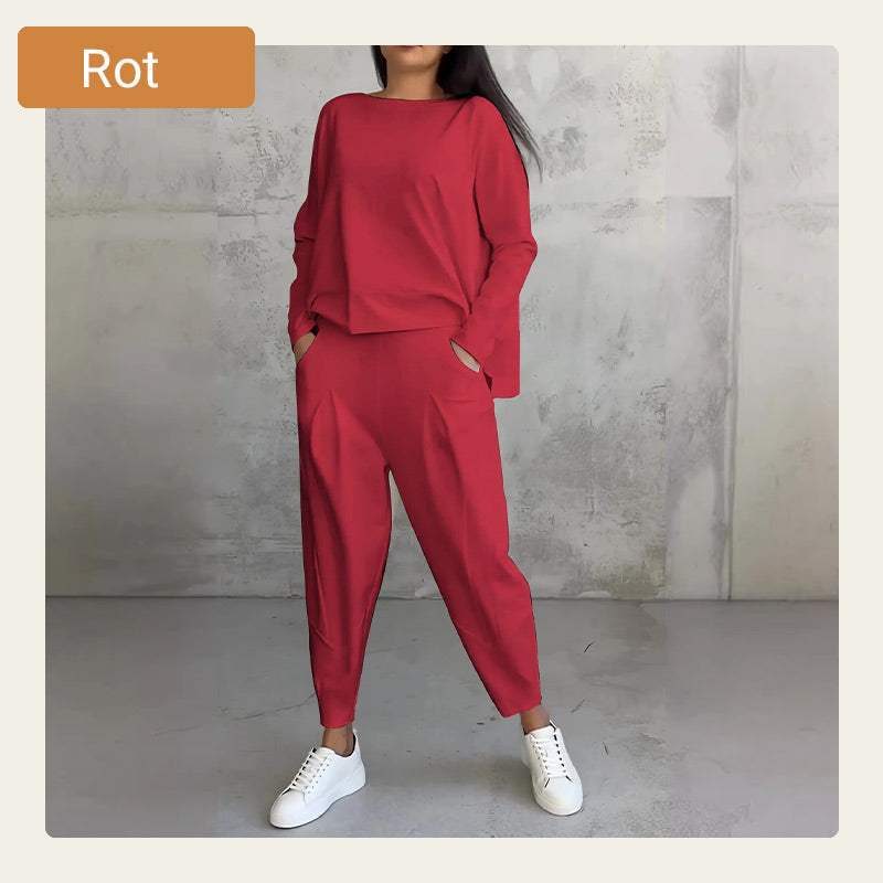 🔥2-teiliges Set mit langärmeligem Oberteil mit Rundhalsausschnitt ＆ Hose💞🔥