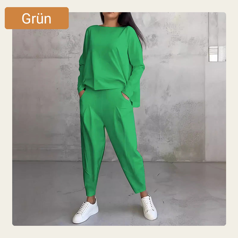 🔥2-teiliges Set mit langärmeligem Oberteil mit Rundhalsausschnitt ＆ Hose💞🔥