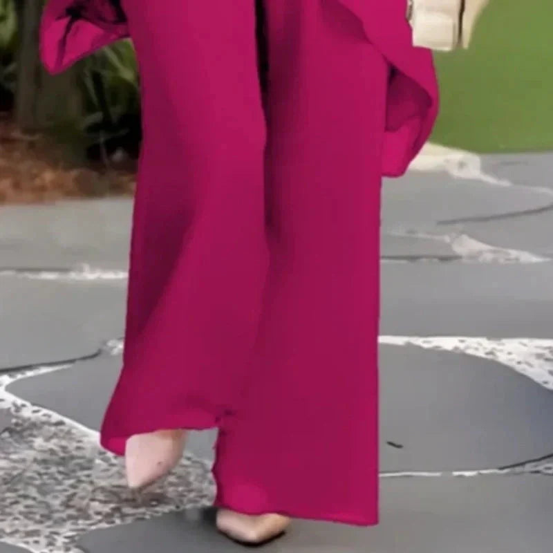 Damen-Zweiteiler: Charmantes asymmetrisches Top & Hose mit weitem Bein