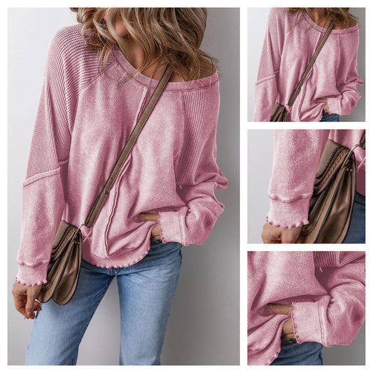 ✨🔥Lässiges Rundhals-Top mit langen Ärmeln für Damen