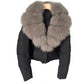 Modische, kurze Damenjacke mit warmem Pelzkragen (isländische weiße Entendaunen)