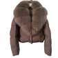 Modische, kurze Damenjacke mit warmem Pelzkragen (isländische weiße Entendaunen)