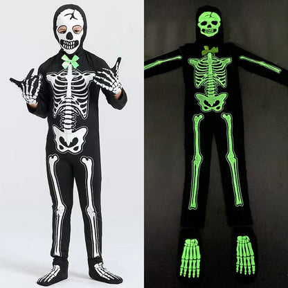 Im Dunkeln leuchtendes Skelettkostüm für Halloween