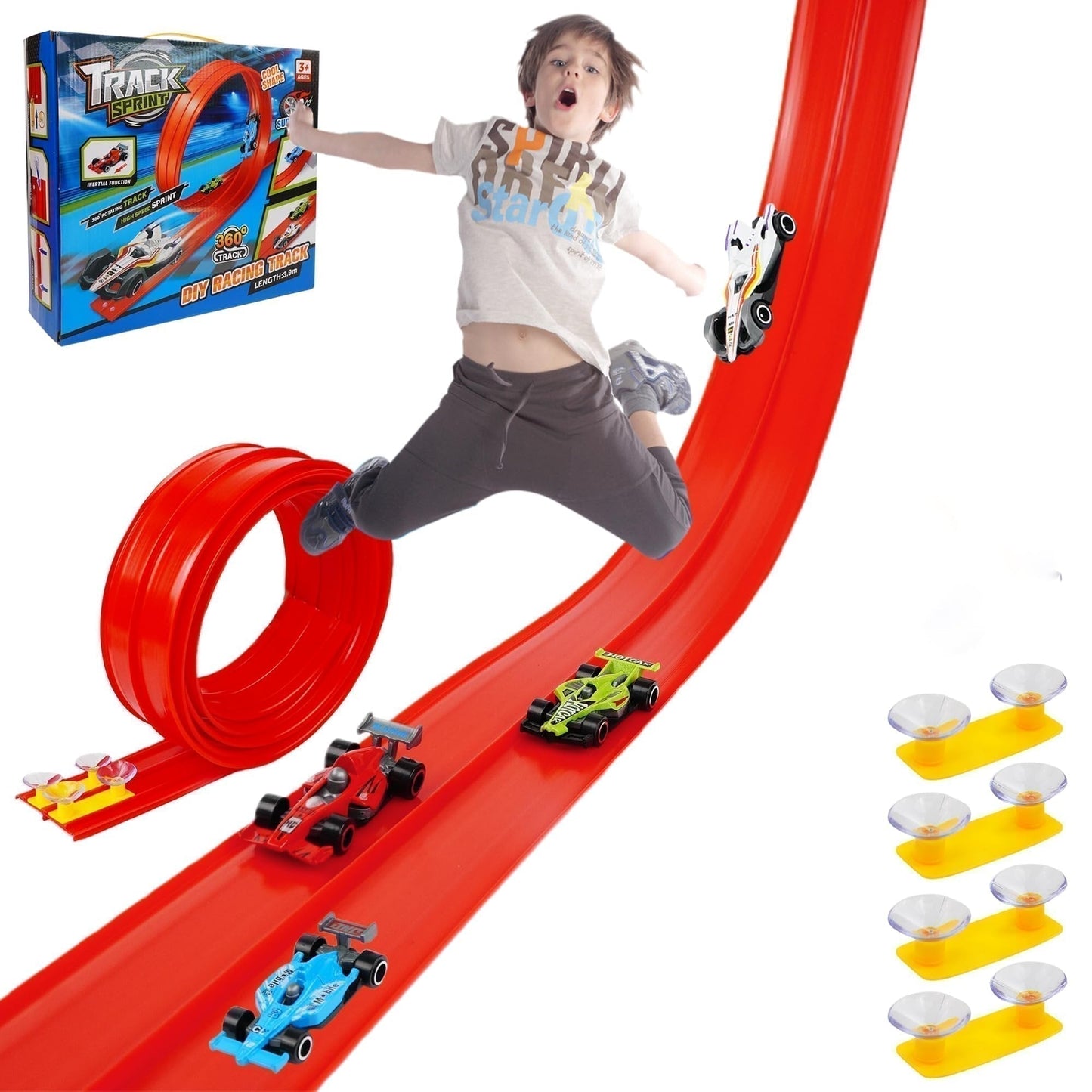 🏎️ FRÜHWEIHNACHTLICHER SONDERVERKAUF 50% RABATT! ✨ DIY-Rennbahn für Kinder aus Aluminiumlegierung mit Saugnäpfen - 360° Kurven mit 3 Schienen für Interaktiven Spielspaß 🚦🎮