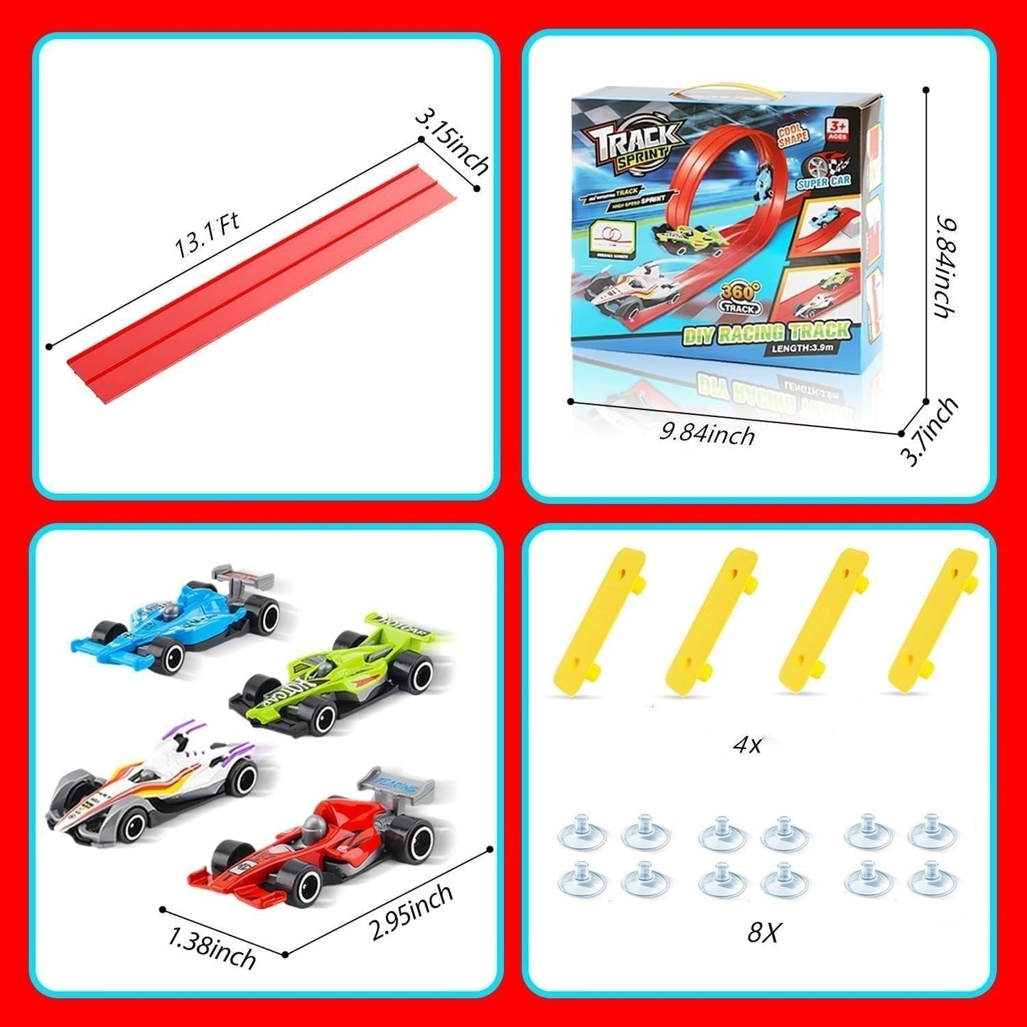 🏎️ FRÜHWEIHNACHTLICHER SONDERVERKAUF 50% RABATT! ✨ DIY-Rennbahn für Kinder aus Aluminiumlegierung mit Saugnäpfen - 360° Kurven mit 3 Schienen für Interaktiven Spielspaß 🚦🎮