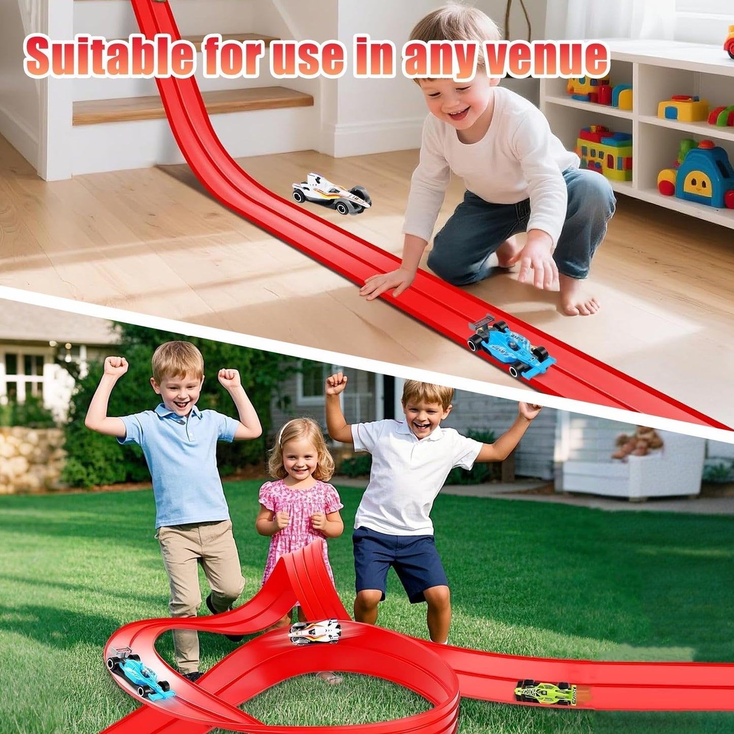 🏎️ FRÜHWEIHNACHTLICHER SONDERVERKAUF 50% RABATT! ✨ DIY-Rennbahn für Kinder aus Aluminiumlegierung mit Saugnäpfen - 360° Kurven mit 3 Schienen für Interaktiven Spielspaß 🚦🎮