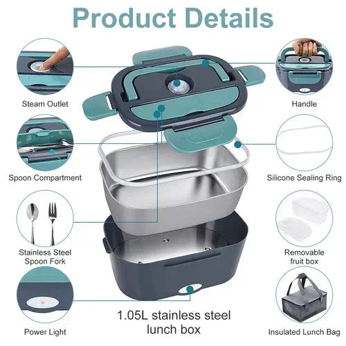 🍱 50% RABATT! 🔥 Tragbare Heiz-Lunchbox mit Edelstahl-Einsatz – Trockene Erwärmung, 12V/220V & doppelte Spannung – Ideal für Auto, Büro & Reisen ⚡