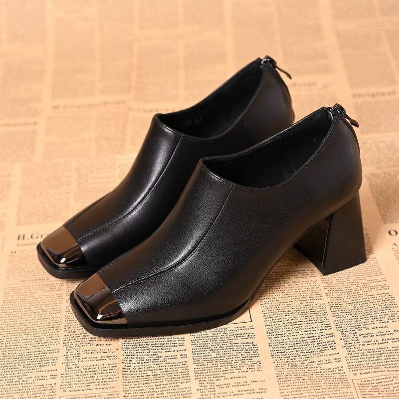 🔥Solange der Vorrat reicht 40 % Rabatt!🎉Damen Schuhe mit Karree-Spitze, Blockabsatz und Reißverschluss