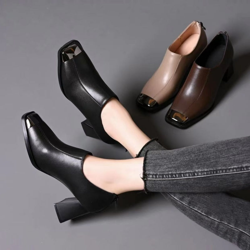 🔥Solange der Vorrat reicht 40 % Rabatt!🎉Damen Schuhe mit Karree-Spitze, Blockabsatz und Reißverschluss