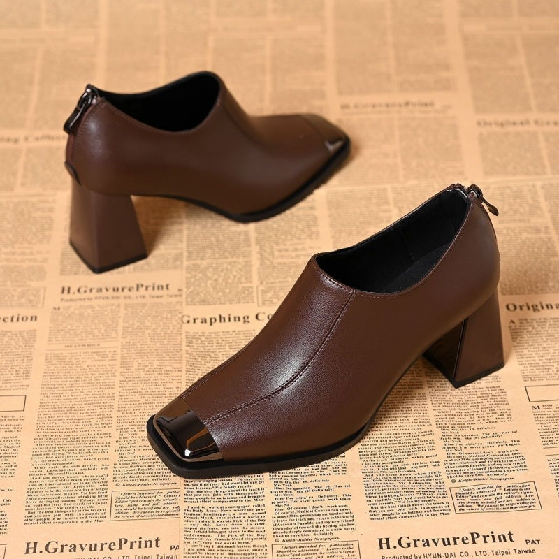 🔥Solange der Vorrat reicht 40 % Rabatt!🎉Damen Schuhe mit Karree-Spitze, Blockabsatz und Reißverschluss