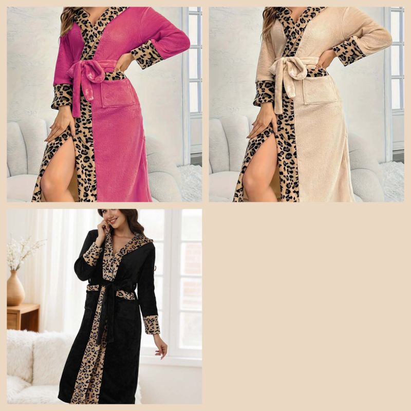 🎅Kauf 2 Artikel versandkostenfrei🎄Gemütliches Damenbadekleid mit Kapuze und Leopardenmuster