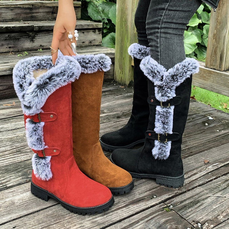 Damen Schneestiefel in mittlerer Wadenhöhe mit dicker Kunstplüsch-Fütterung