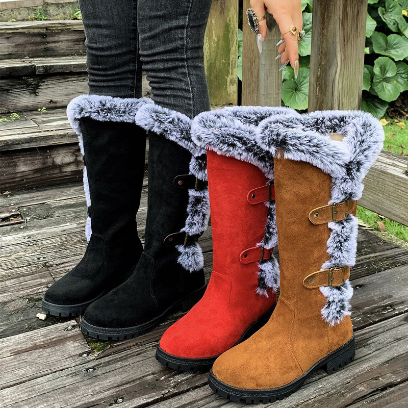 Damen Schneestiefel in mittlerer Wadenhöhe mit dicker Kunstplüsch-Fütterung