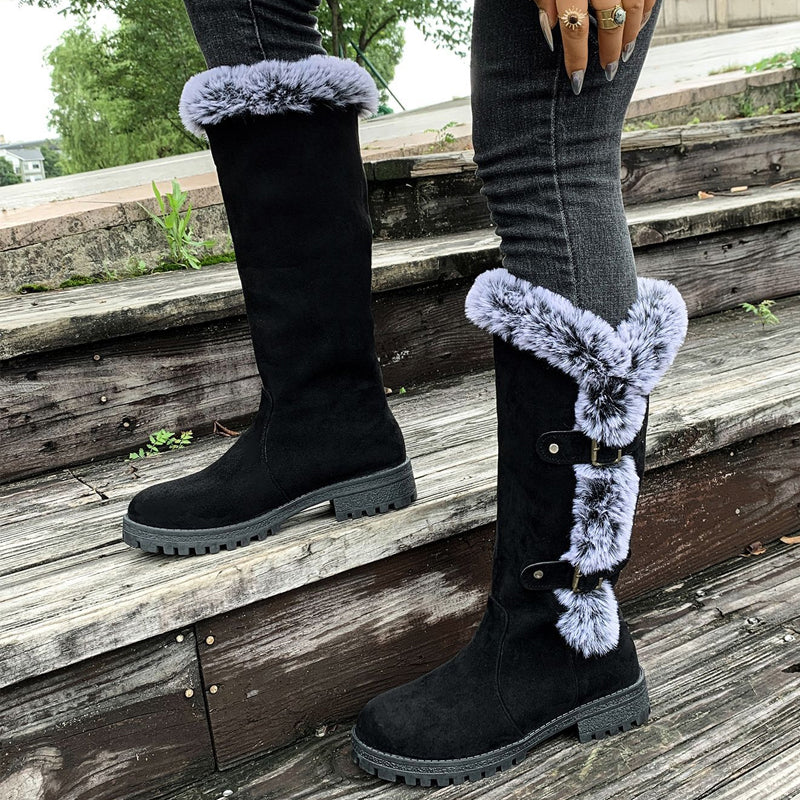 Damen Schneestiefel in mittlerer Wadenhöhe mit dicker Kunstplüsch-Fütterung