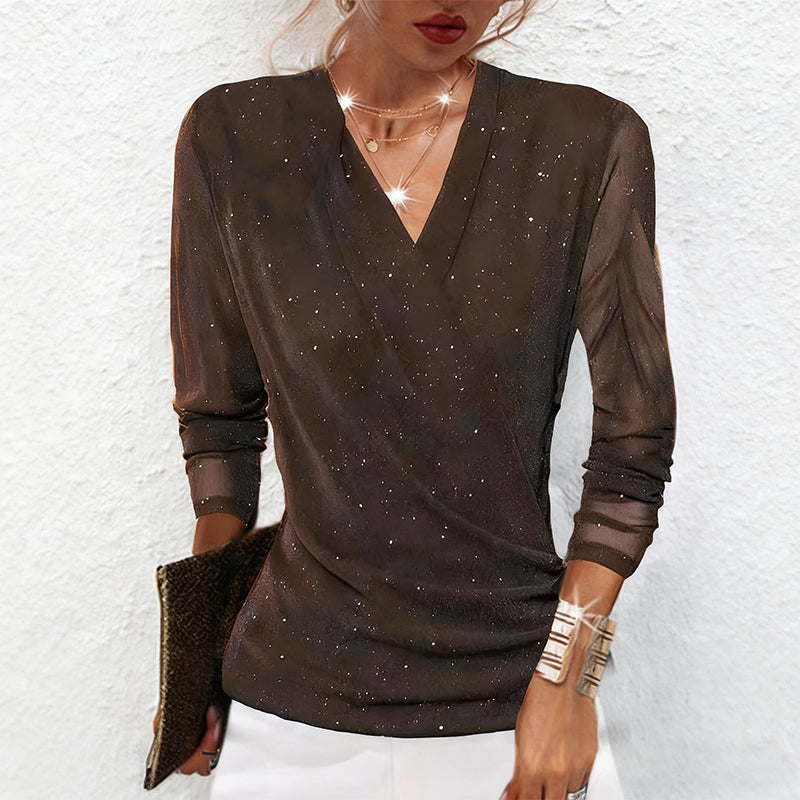 🔥Black Friday Mega-Ausverkauf  Hot Sale Offers-Women's Sparkle Crossover V-Neck Long Sleeve Top