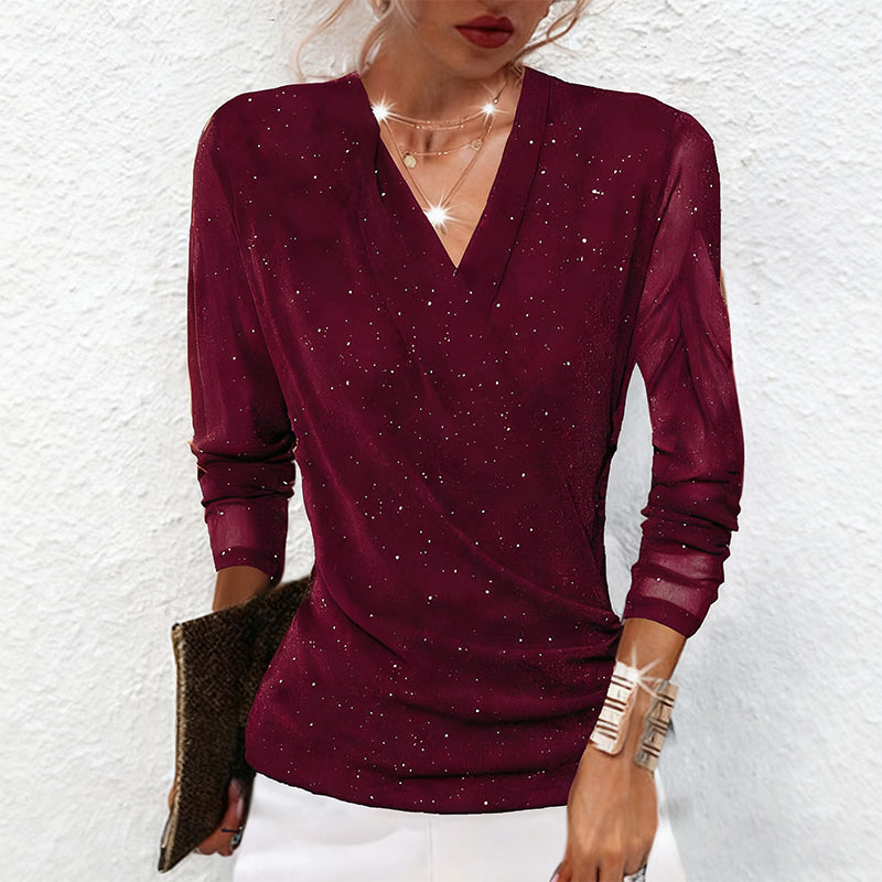 🔥Black Friday Mega-Ausverkauf  Hot Sale Offers-Women's Sparkle Crossover V-Neck Long Sleeve Top