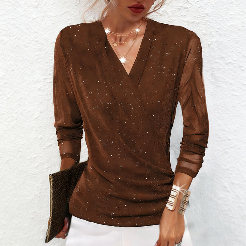 🔥Black Friday Mega-Ausverkauf  Hot Sale Offers-Women's Sparkle Crossover V-Neck Long Sleeve Top