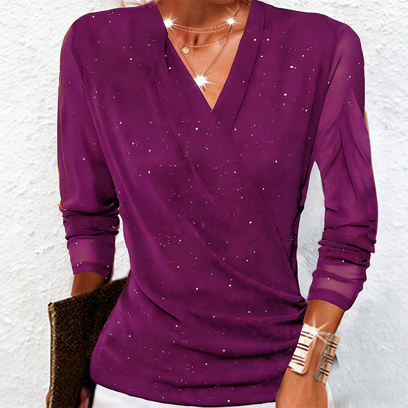 🔥Black Friday Mega-Ausverkauf  Hot Sale Offers-Women's Sparkle Crossover V-Neck Long Sleeve Top