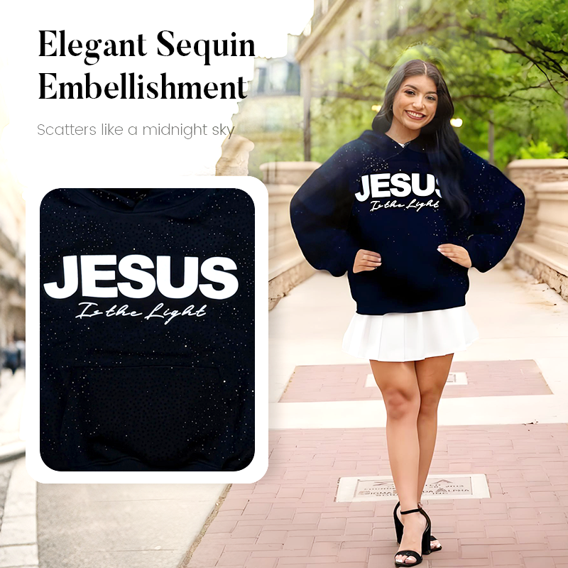 ✨🎅Weihnachtsangebote – Nur für kurze Zeit!⏰Stylishes funkelndes Strass-Hoodie "JESUS ist das Licht"