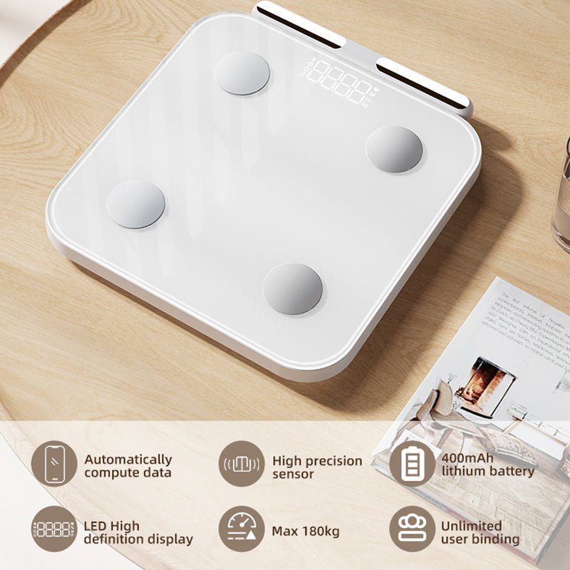 Personenwaage Körperfettwaage 180kg/0,05kg, Waage Personen mit APP, Bluetooth Körperwaage für13 Körperwerte, Personenwaage digital, Waage mit Körperfett und Muskelmasse, BMI, Protein