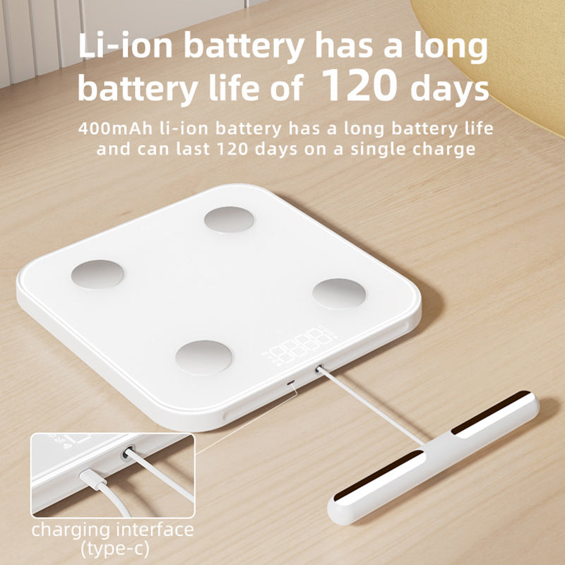 Personenwaage Körperfettwaage 180kg/0,05kg, Waage Personen mit APP, Bluetooth Körperwaage für13 Körperwerte, Personenwaage digital, Waage mit Körperfett und Muskelmasse, BMI, Protein