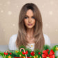 16-Zoll-Ombre-Blond-Spitzenfrontperücken für Frauen, wunderschöne flauschige Perücken mit stumpfem Pony, synthetische Perücken für Partys und den täglichen Gebrauch