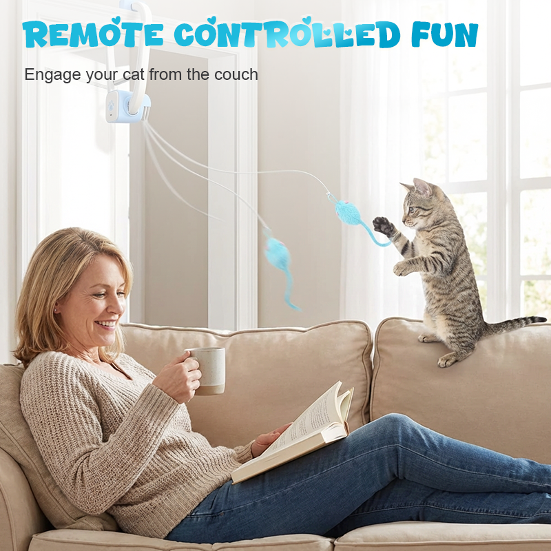 🐱🎮 Interaktives Katzenspielzeug mit Fernbedienung – 50% RABATT! Bis zu 20m Reichweite, elastisches Seil, mehrere Spielmodi – Jagdspaß vom Sofa aus.