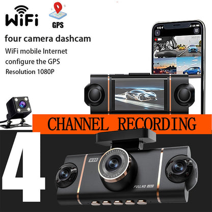 4-Channel HD Dashcam with Front Interior Rear Recording