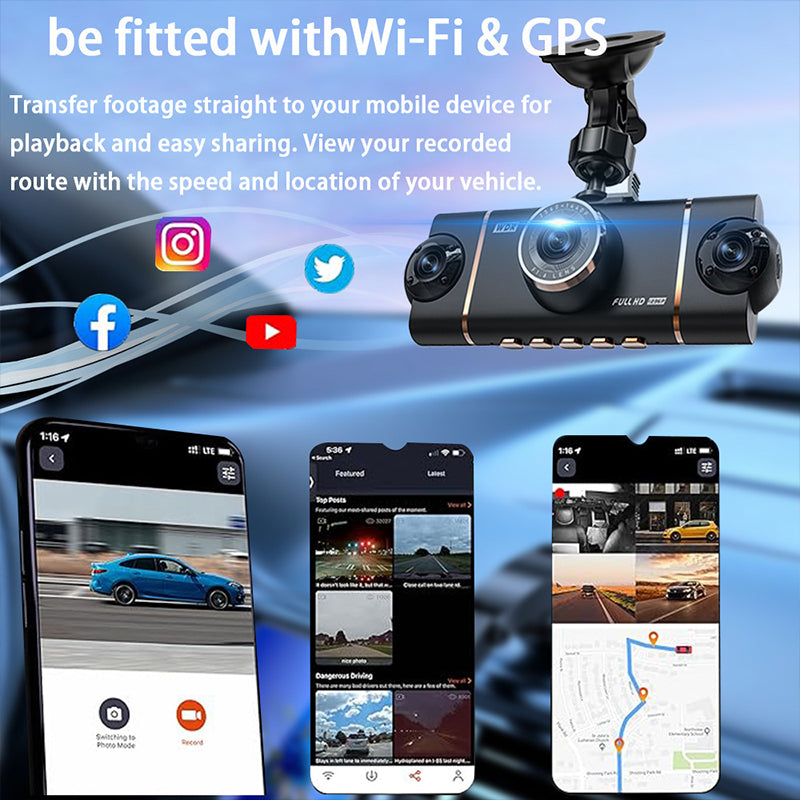 4-Channel HD Dashcam with Front Interior Rear Recording