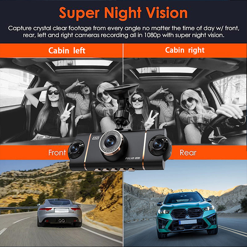 4-Channel HD Dashcam with Front Interior Rear Recording