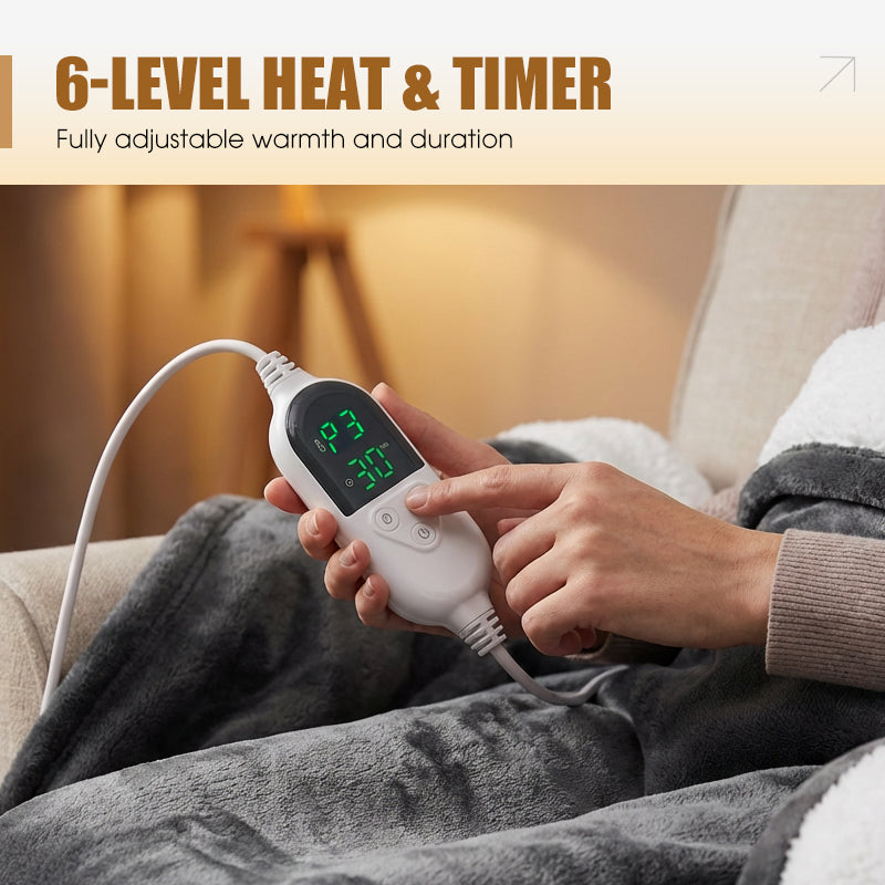 🔥⚡ Multifunktionale Heizdecke: 6 Hitzestufen & Timer ❄️💧 Ultraweicher Plüsch, sekundenschnelle Erwärmung. Überhitzungsschutz & maschinenwaschbar für sichere, gemütliche Wärme.