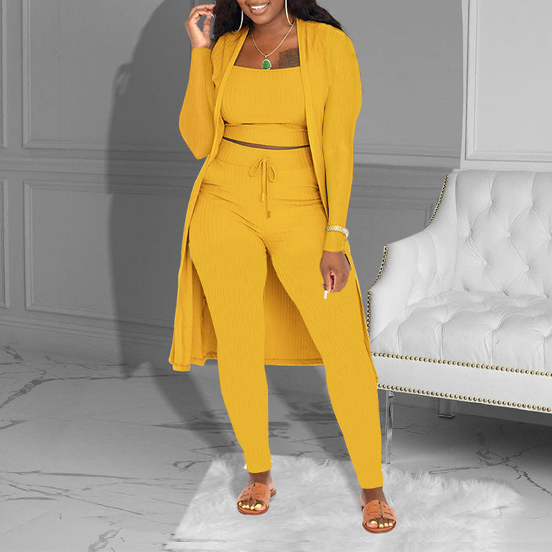 ✨🔥Lässiges 3-teiliges Strickset – Cropped Top, Cardigan & Hose💞