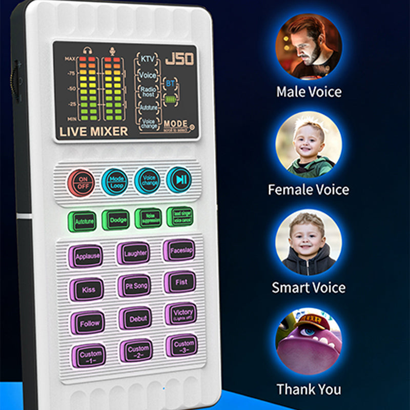 🎉 Neujahrsgeschenk – 50% RABATT!✨🎤 Tragbare Handheld-Live-Soundkarte (Stimmenverzerrer): Multifunktionale Effekte + Rauschunterdrückung – Streamen von überall!