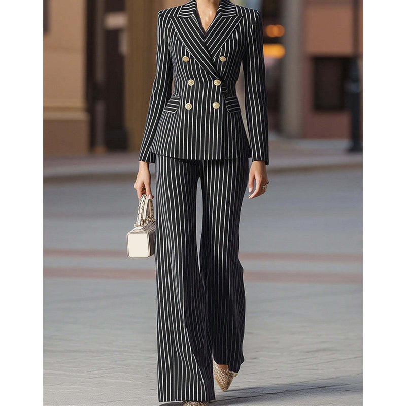 👔 49% RABATT! 👩‍💼 Damen-Doppelreihiges Pinstripe-Sakko – Taillierte Passform, Elegantes Business-Outfit & Premium-Stoff für Vertrauen ✨
