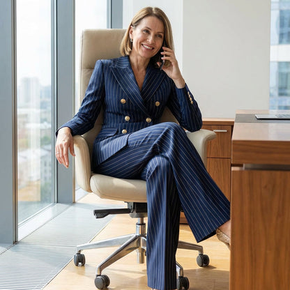 👔 49% RABATT! 👩‍💼 Damen-Doppelreihiges Pinstripe-Sakko – Taillierte Passform, Elegantes Business-Outfit & Premium-Stoff für Vertrauen ✨