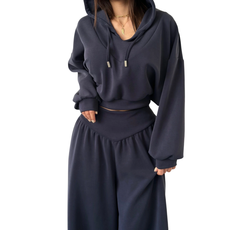 Damen-Set aus kurzem Hoodie und weit geschnittener Hose🔥versandkostenfrei