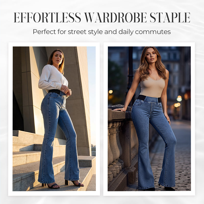 Damen High-Waist Schlagjeans aus Stretch-Denim