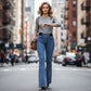 Damen High-Waist Schlagjeans aus Stretch-Denim