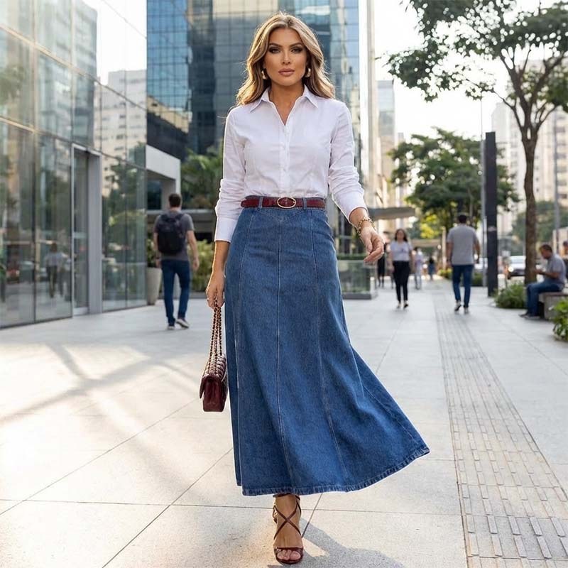 🎁2026 Neuheiten 50 % RABATT💥 Damen-Maxirock aus Denim mit hoher Taille und A-Linien-Schnitt