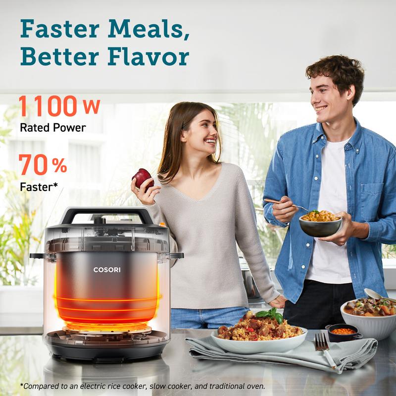 Schnellkochtopf Elektrisch, 6L, Digital, 9-in-1 Programme, Edelstahl, Schnell & Energiesparend, Für Gesundes Kochen, Leicht zu Reinigen, Ideal für Familien