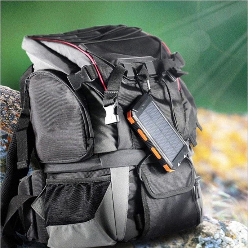 Tragbare Solar-Powerbank, Solar-Ladegerät mit zwei LED-Taschenlampen, Powerbank für Reisen und Camping