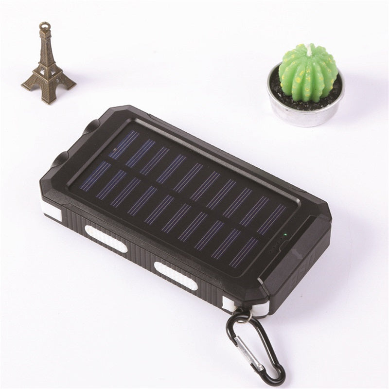 Tragbare Solar-Powerbank, Solar-Ladegerät mit zwei LED-Taschenlampen, Powerbank für Reisen und Camping