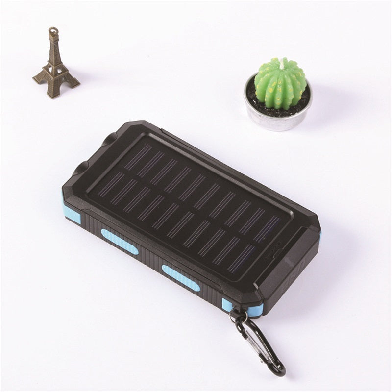 Tragbare Solar-Powerbank, Solar-Ladegerät mit zwei LED-Taschenlampen, Powerbank für Reisen und Camping