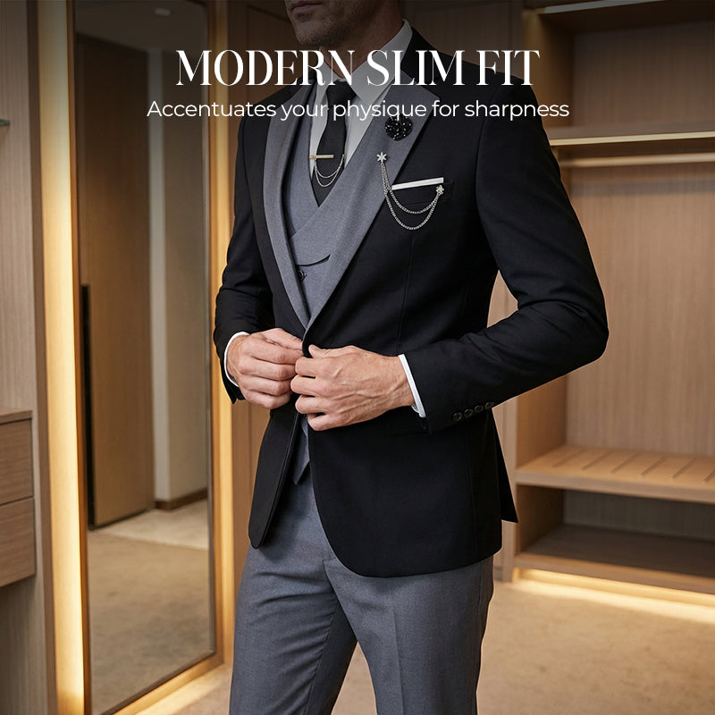 🤵 60% RABATT! ✨ 3-teiliger Herren-Hochzeitsanzug – Kontrast-Design, Slim-Fit & Elegant – Für Hochzeit, Business & Events, S-4XL