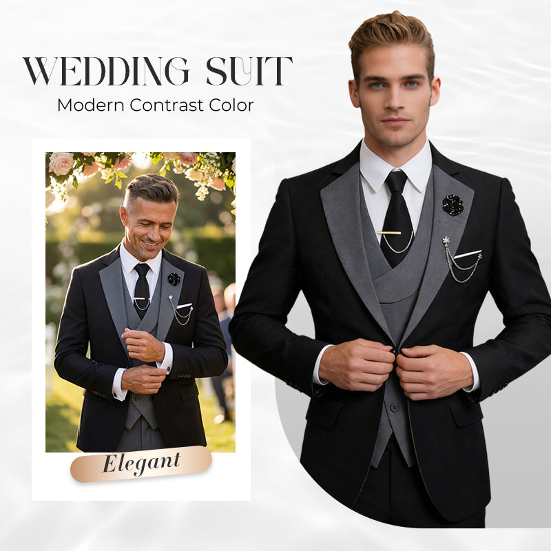 🤵 60% RABATT! ✨ 3-teiliger Herren-Hochzeitsanzug – Kontrast-Design, Slim-Fit & Elegant – Für Hochzeit, Business & Events, S-4XL
