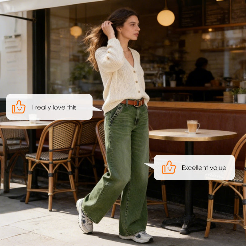 🔥Solange der Vorrat reicht 50 % Rabatt!🎉Hoch taillierte Jeans mit weitem Bein und Knopfdetail