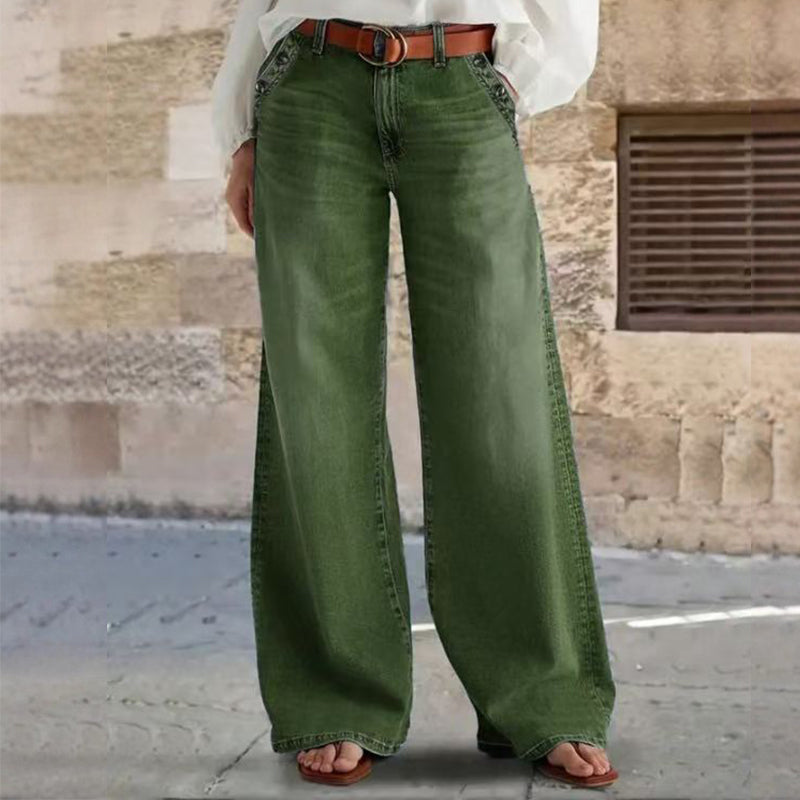 🔥Solange der Vorrat reicht 50 % Rabatt!🎉Hoch taillierte Jeans mit weitem Bein und Knopfdetail