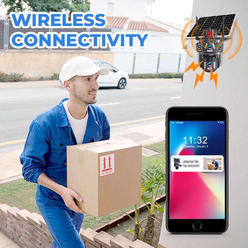 10-fach-Zoom, 3 Objektive, 6K, 9 MP, kabellose WLAN-Außenüberwachungskamera – 360° PTZ, IP66 wasserdicht, Farb-Nachtsicht, 2-Wege-Kommunikation und Bewegungserkennung