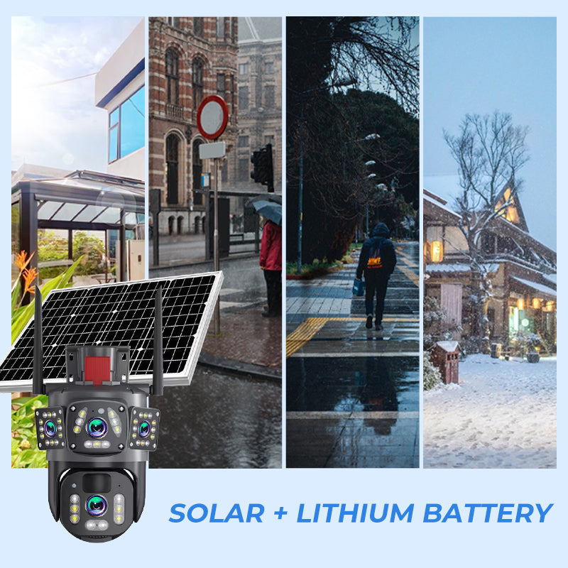 10-fach-Zoom, 3 Objektive, 6K, 9 MP, kabellose WLAN-Außenüberwachungskamera – 360° PTZ, IP66 wasserdicht, Farb-Nachtsicht, 2-Wege-Kommunikation und Bewegungserkennung