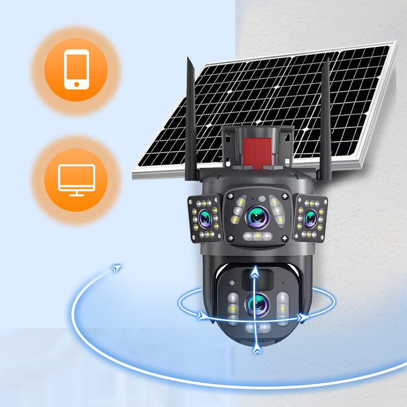 10-fach-Zoom, 3 Objektive, 6K, 9 MP, kabellose WLAN-Außenüberwachungskamera – 360° PTZ, IP66 wasserdicht, Farb-Nachtsicht, 2-Wege-Kommunikation und Bewegungserkennung